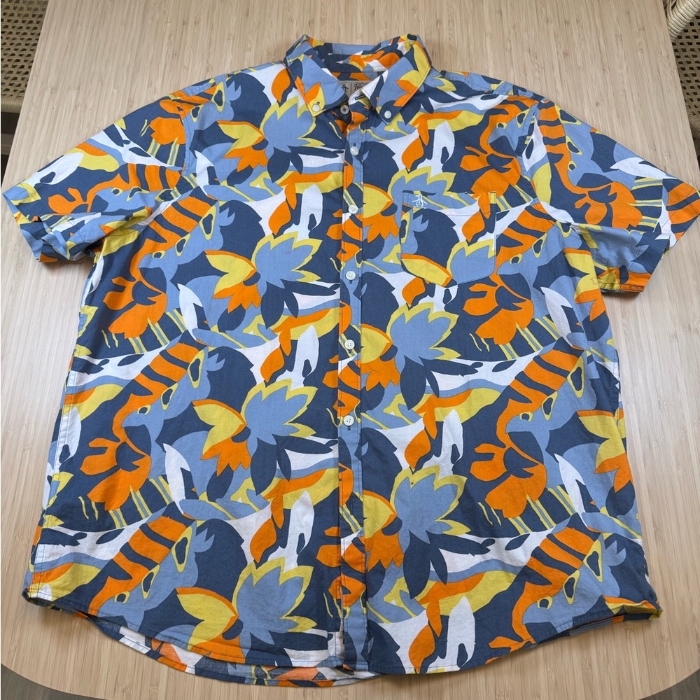 Original Penguin Ecovero Men’s XXL Nature Print Short Sleeve Button Down Shirt